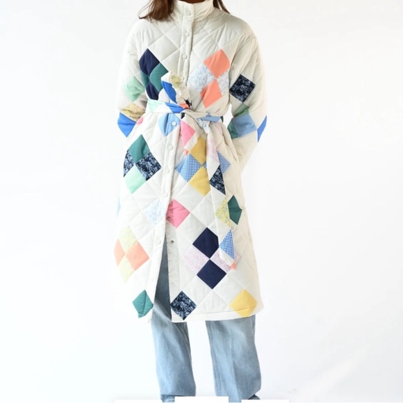 Yellow The Label Jackets & Blazers - Colorful Patchwork Quilted Women's Puffer Coat